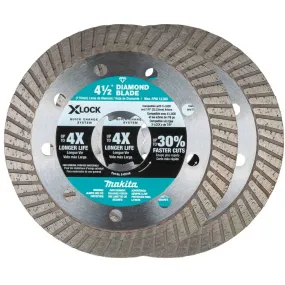 Makita X-LOCK 4-1/2" Turbo Rim Diamond Blade for Masonry Cutting - 2/Pack