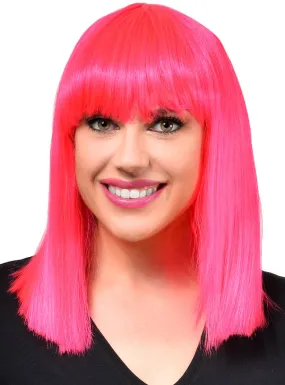 Mid Length Hot Pink Womens Bob Wig with Fringe