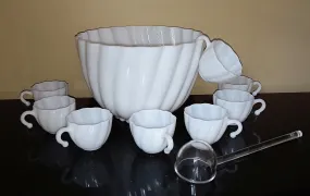 Milk Glass Punch Bowl & Cups