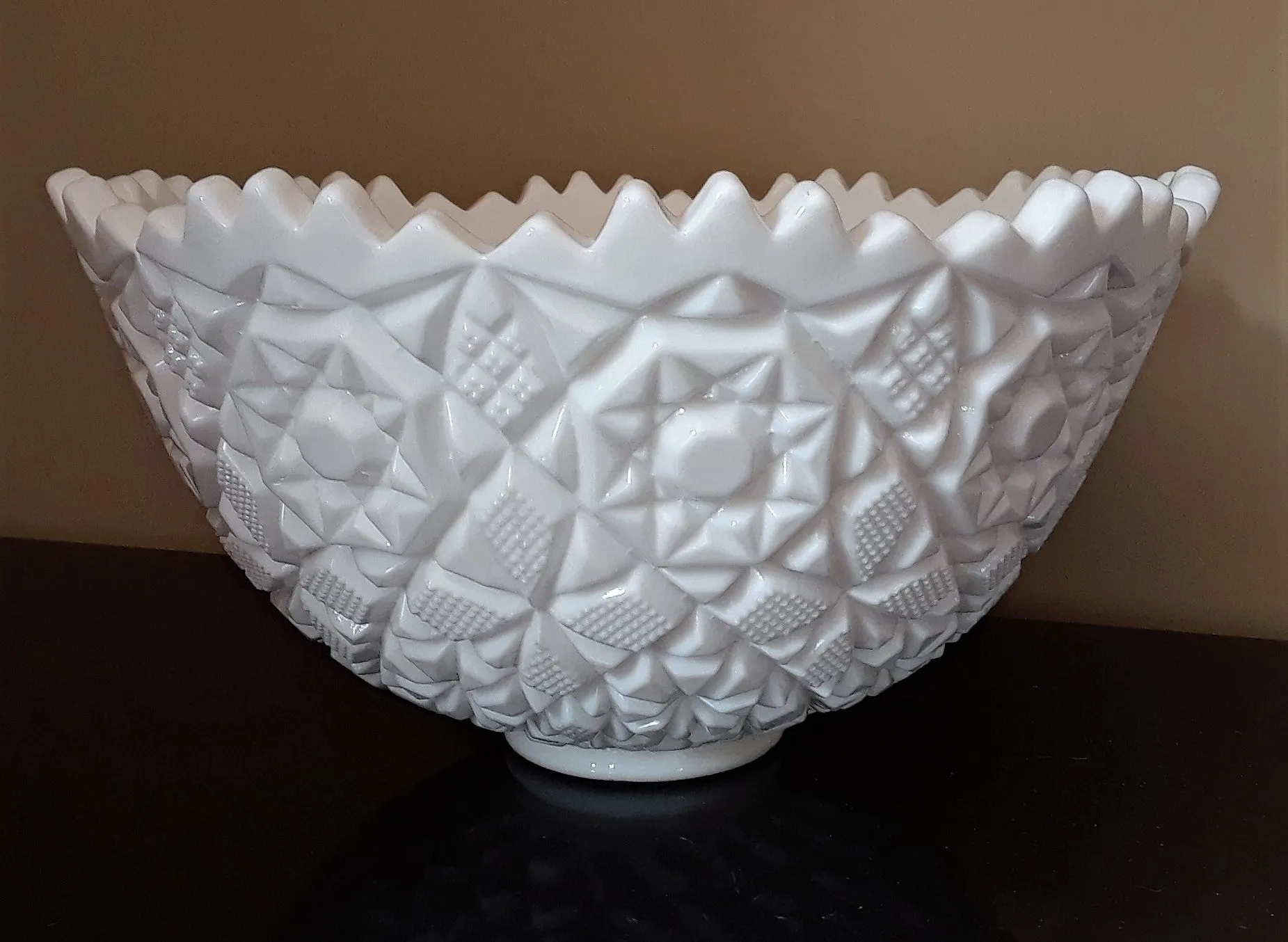 Milk Glass Punch Bowl & Cups