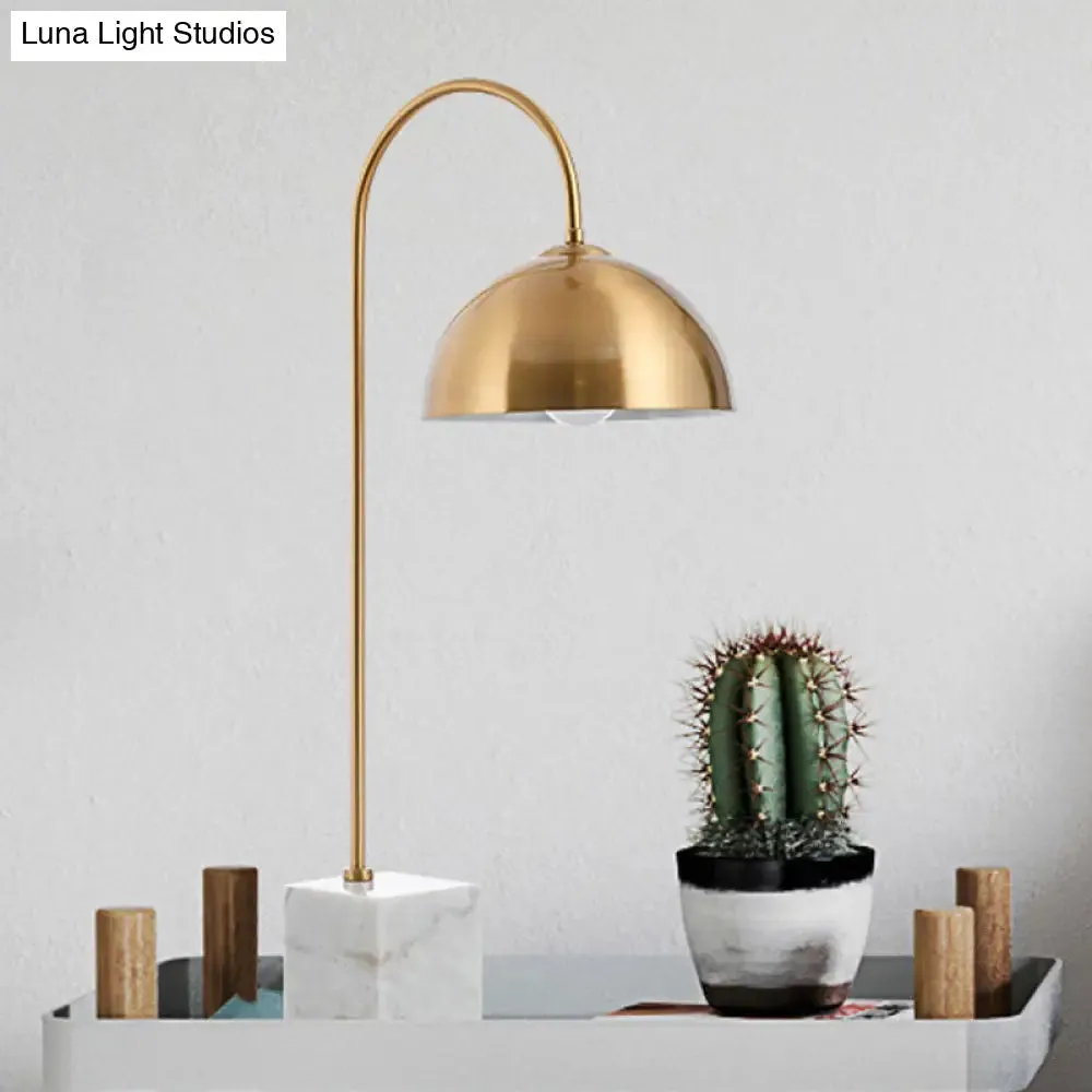 Modern Metal Table Lamp with Brass Finish and White Marble Base