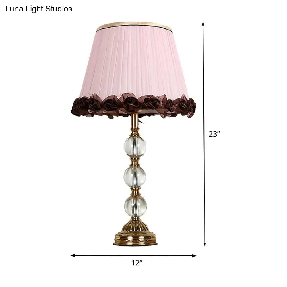 Modern Pink Bedside Table Lamp with Tapered Fabric Shade