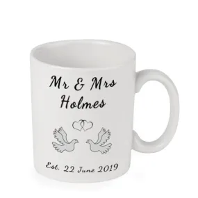 Mr & Mrs Personalised Doves Design Mug Set