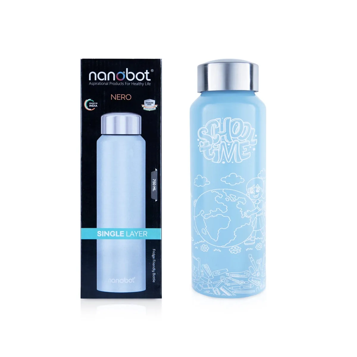 Nanobot Water Bottle - 750 ml | Nero Colour Water Bottle/ 8.5 x 3 Inches/ Water Container for Home