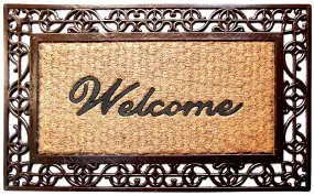 OnlyMat Cast Iron Design Border Rubber and Coir Welcome Entrance Doormat