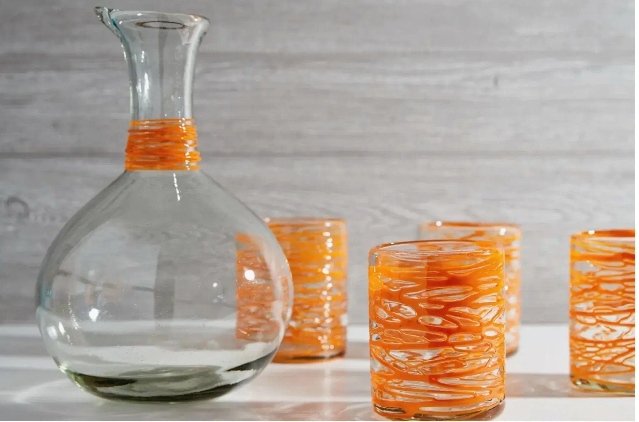 Orange Swirl Hand Blown Carafe