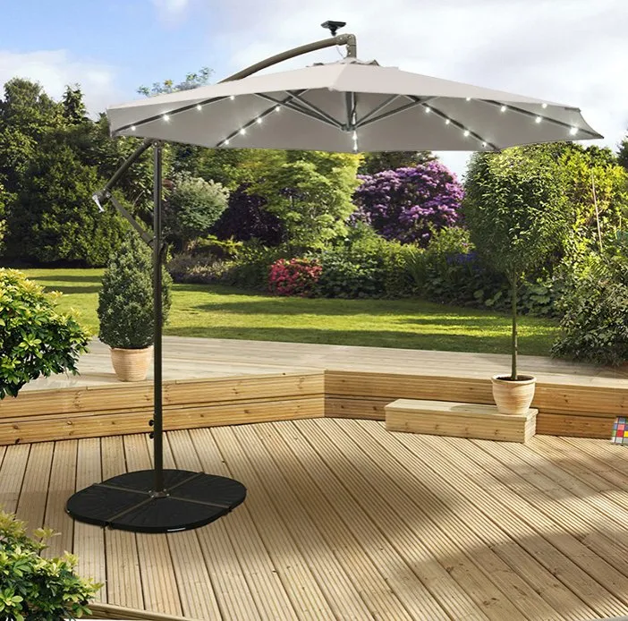 Overhang Solar LED Parasol 2.7m Beige