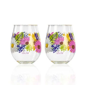 Party To Go Wildflower 15oz Acrylic Stemless Wine Glass | Set of 2