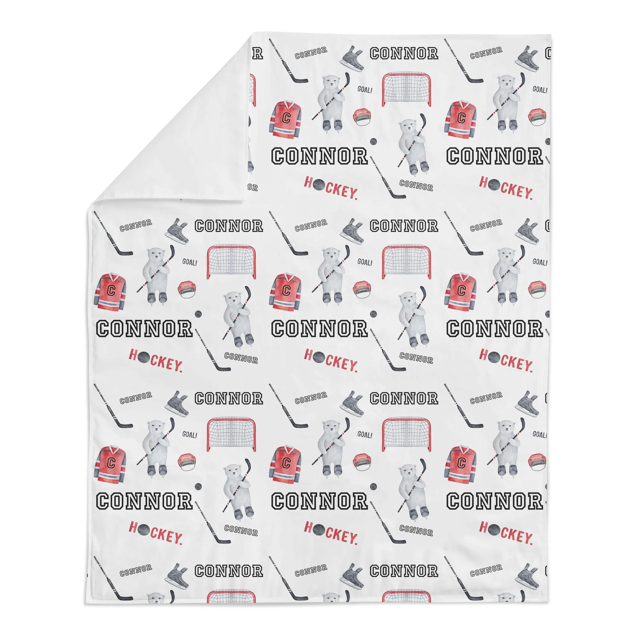 Personalized Name Minky Blanket -  HOCKEY BEARS RED