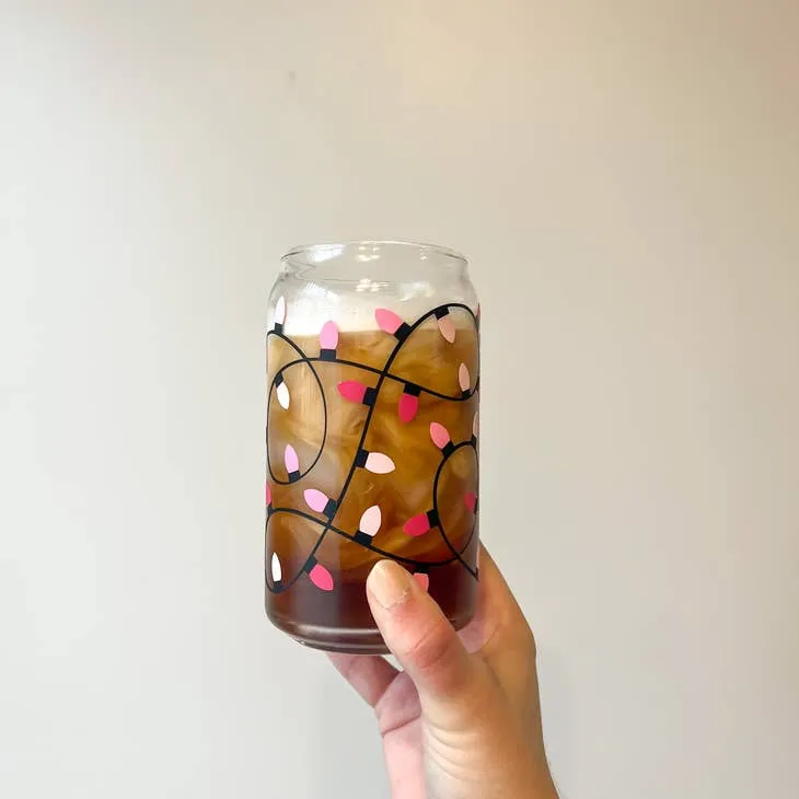 Pink Christmas Lights Can Glass Cup