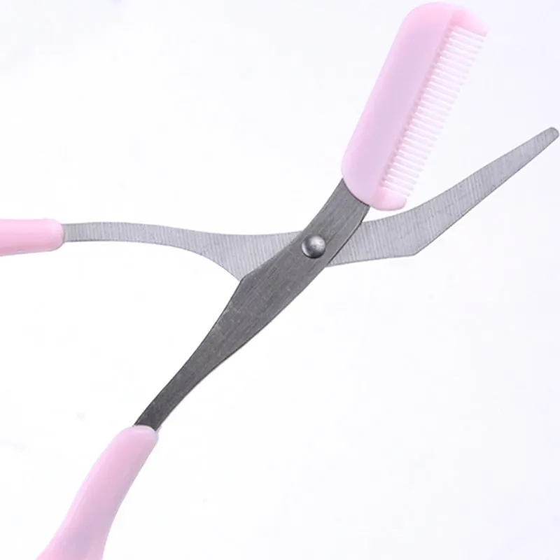 Pink Eyebrow Trimmer Scissors With Comb