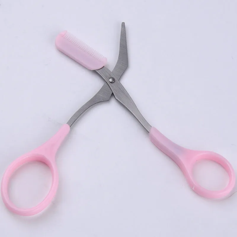 Pink Eyebrow Trimmer Scissors With Comb