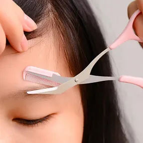 Pink Eyebrow Trimmer Scissors With Comb