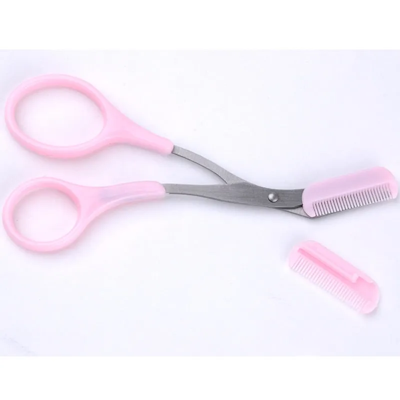 Pink Eyebrow Trimmer Scissors With Comb