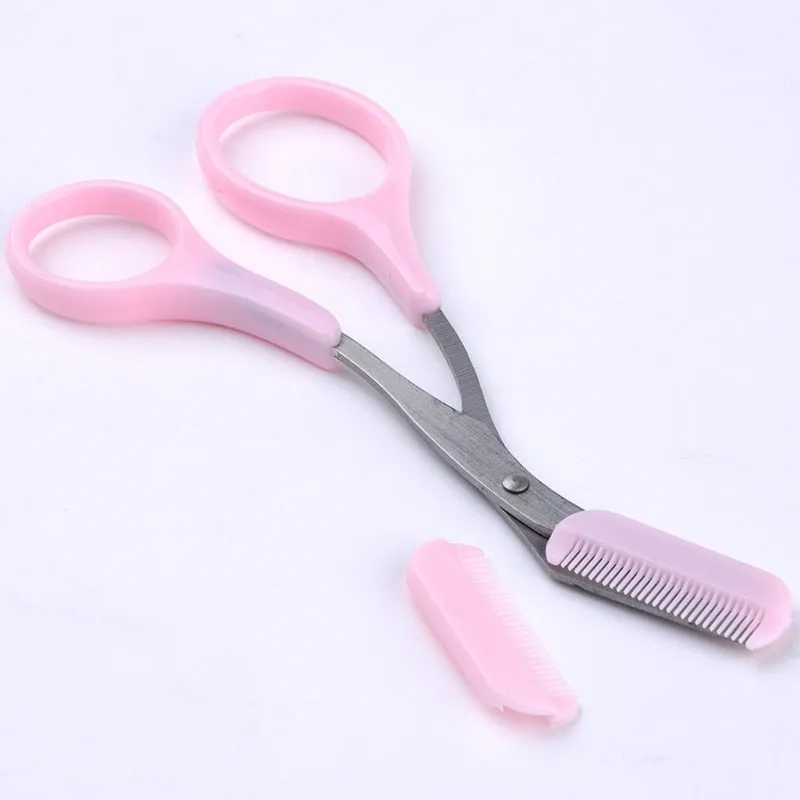 Pink Eyebrow Trimmer Scissors With Comb