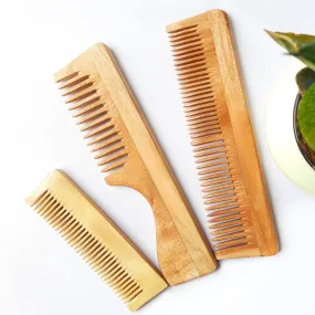 Pure Kacchi Neem Wood Comb Pack Combo -05 (Pack of 3)