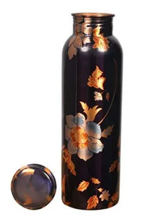 Raj Manufacturer Pure Copper Modern Art Printed with Outside Lacquer Copper Water Bottle for Travelling Purpose,Gym,Yoga Ayurveda Healing |900 ML Set of 1