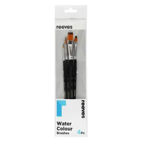 Reeves Water Colour Brushes Short Handle Set of 4 - No. 1 & 6 Round; No. 4 & 8 Flat