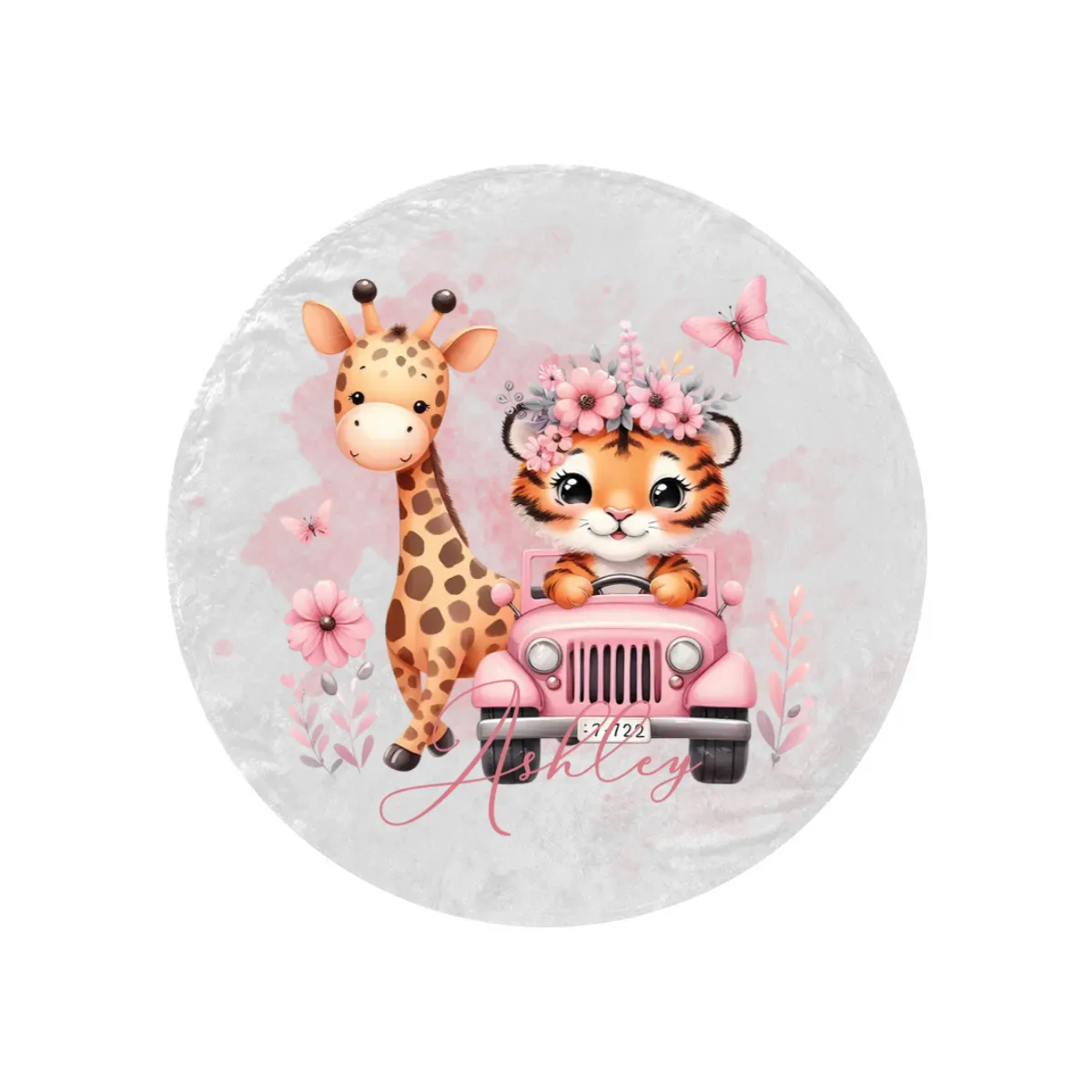 Round Blanket Tiger and Giraffe in Car