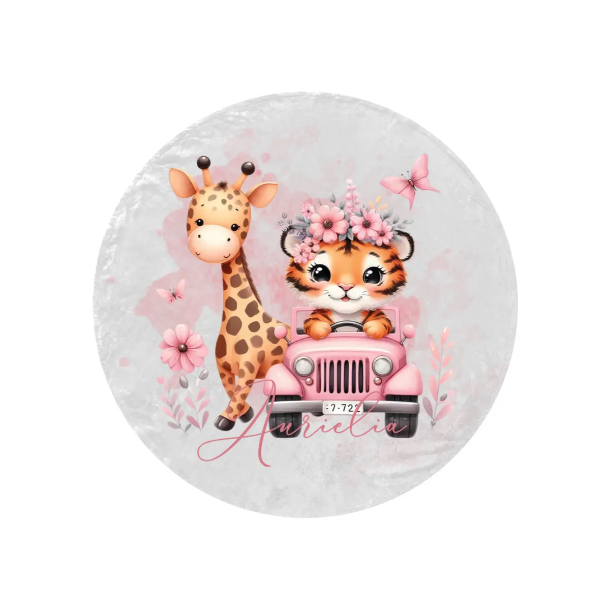 Round Blanket Tiger and Giraffe in Car