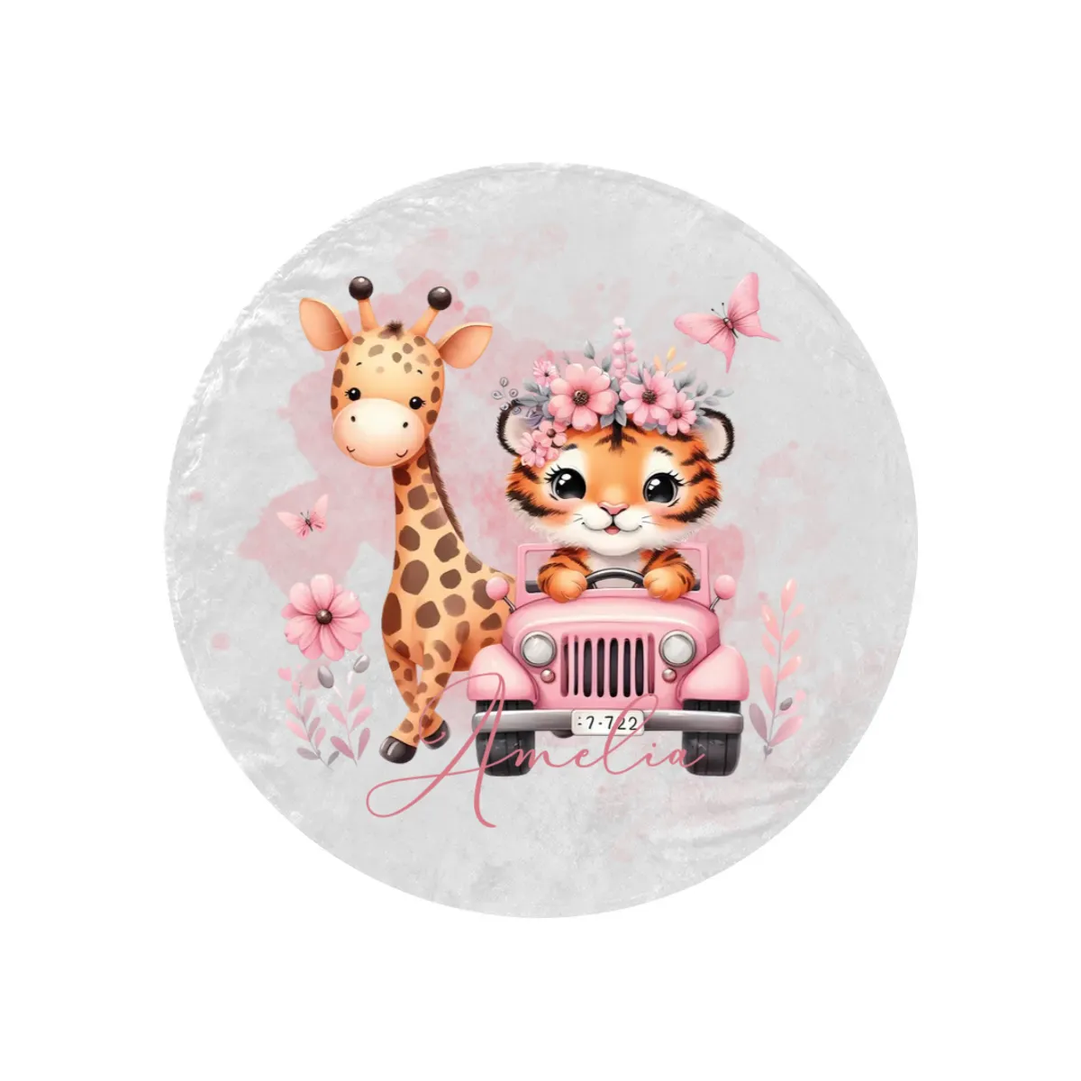 Round Blanket Tiger and Giraffe in Car