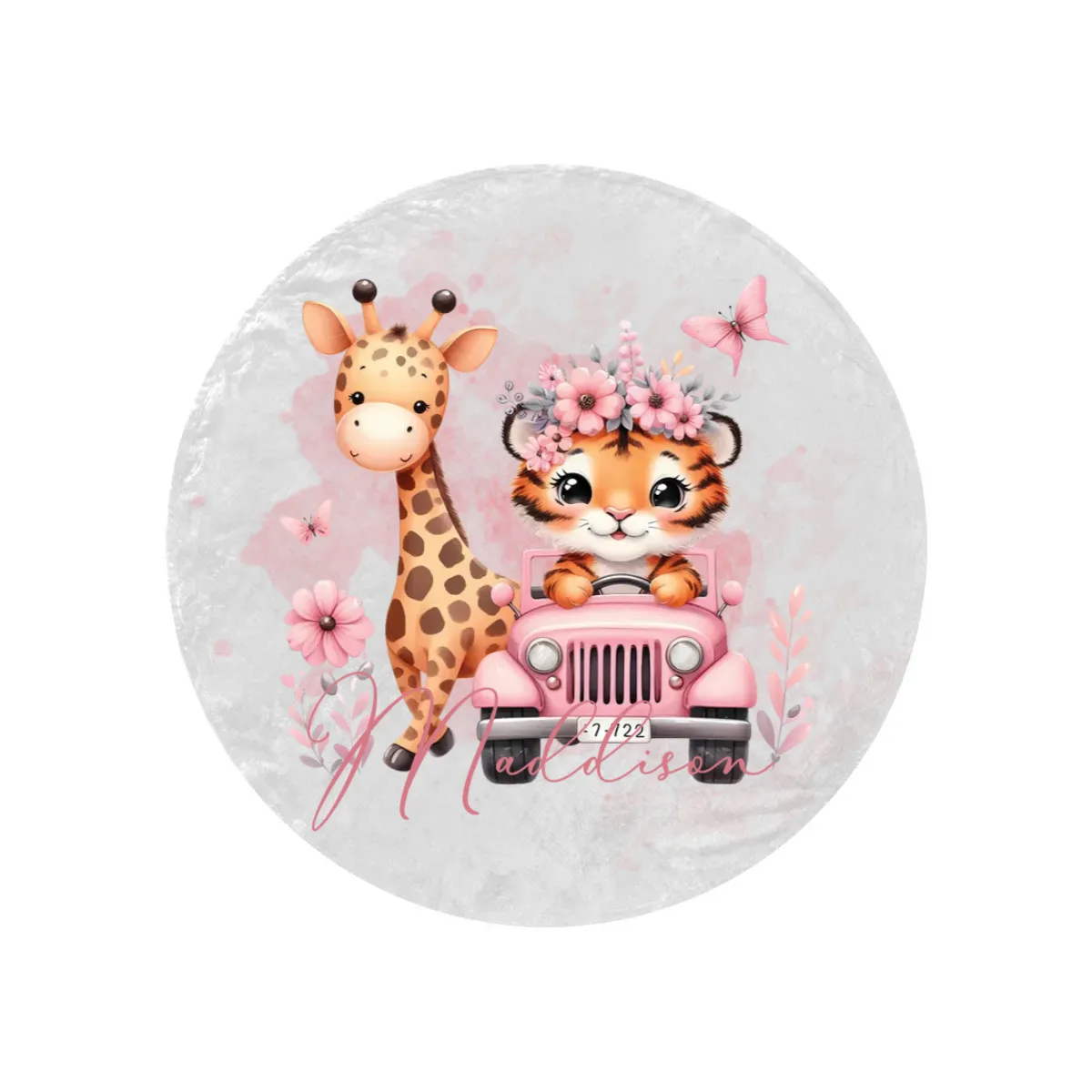 Round Blanket Tiger and Giraffe in Car