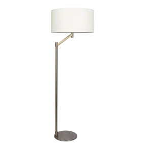 Serene Brushed Nickel Floor Lamp with Rotary Switch Metal Base White Linen Shade