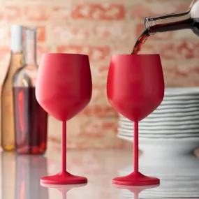 SHATTER PROOF RED COATED STEEL UNBREAKABLE WINE GLASS GOBLETS 350ML - PACK OF 2