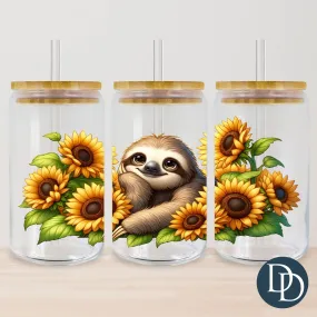 Sunflower Sloth UV DTF Cup Wrap