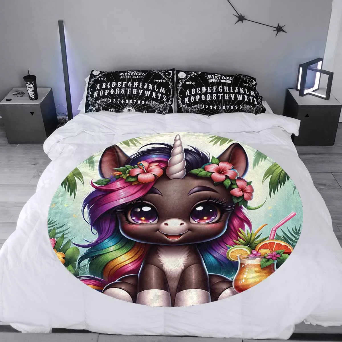 Unicorn_Awd35135  Circular Micro Fleece Blanket 47"