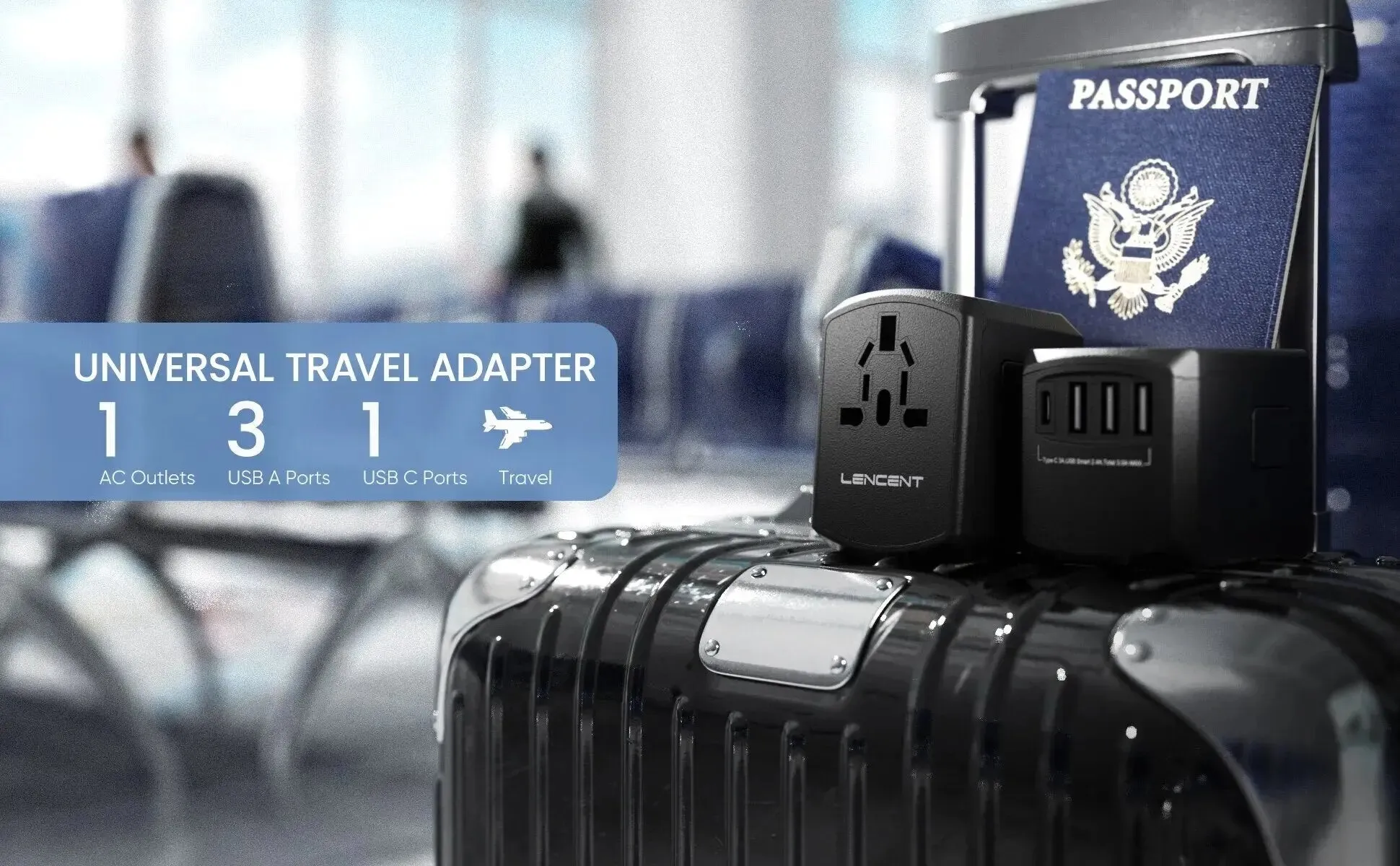 Universal Travel Power Adapter 3 USB Port 1 Type C Adaptor US EU UK AU