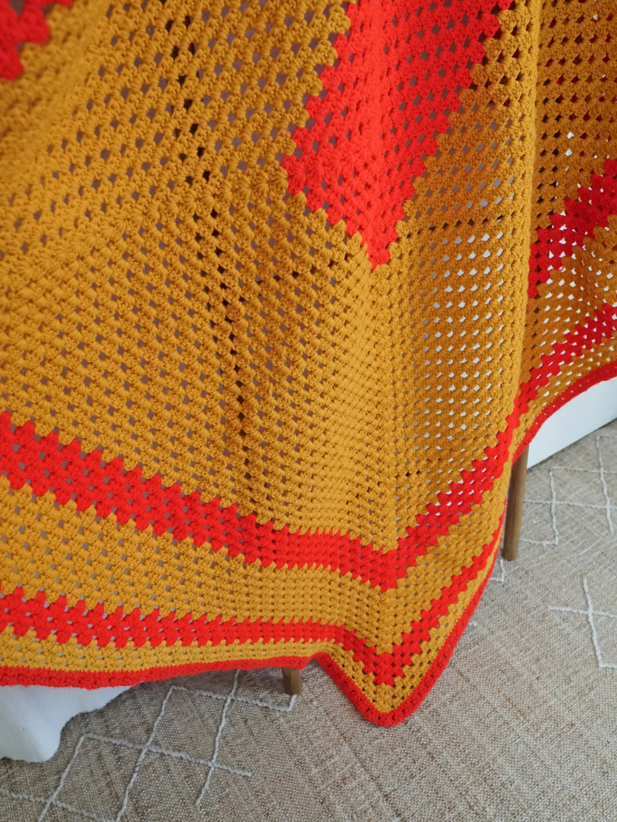 Vintage Turmeric Crochet Blanket