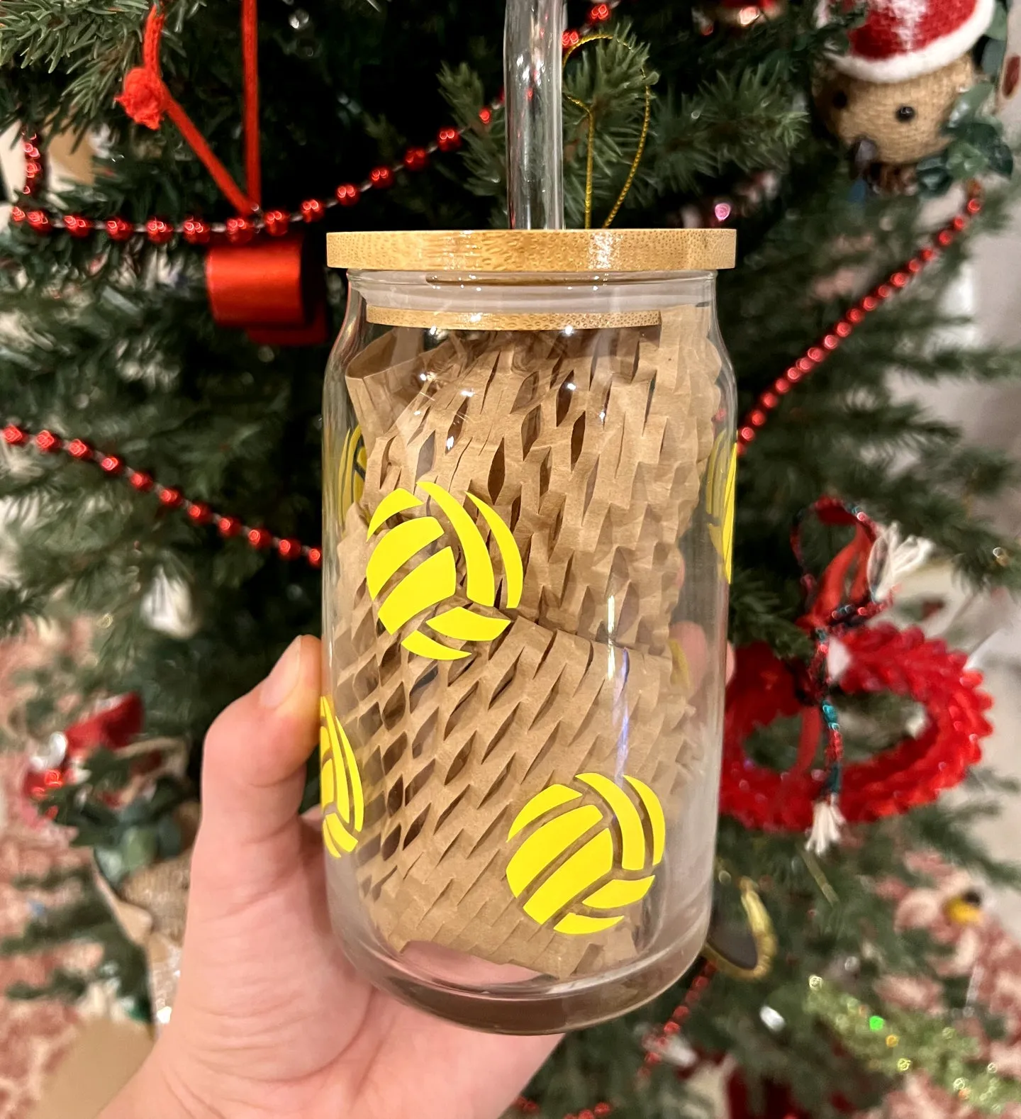 Volleyball Pattern Glass Coffee Cup