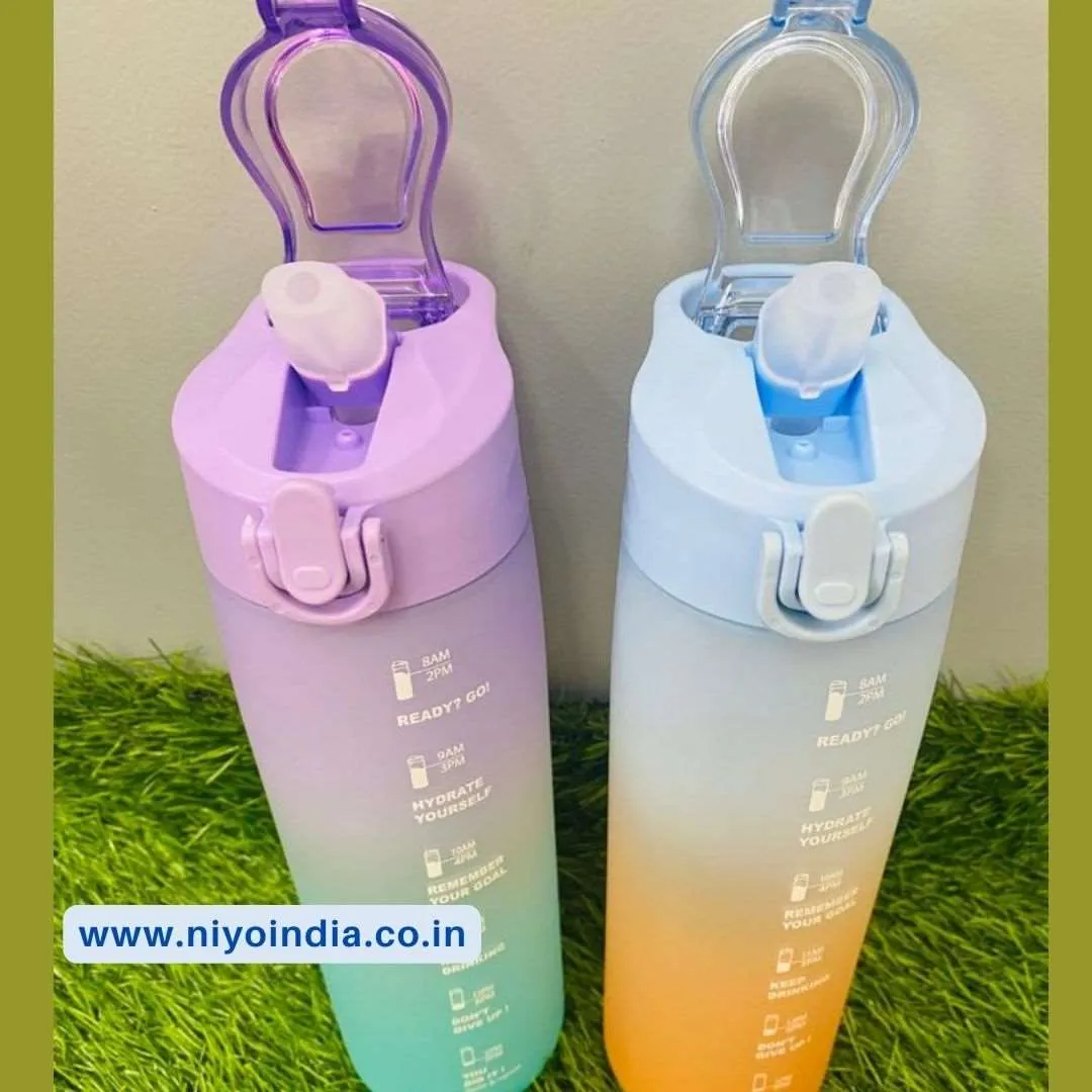 Water Bottle 1 Litre with Straw Motivational bottle