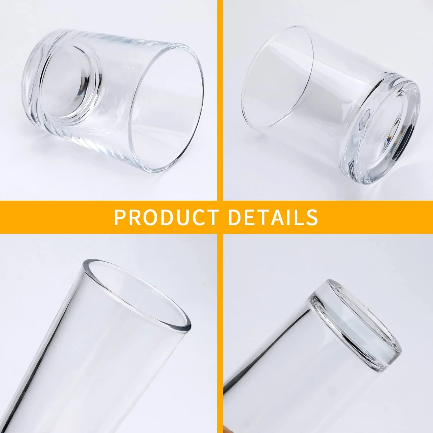 Water Drinking Glass Cups, Clear Highball Glasses and Heavy Base