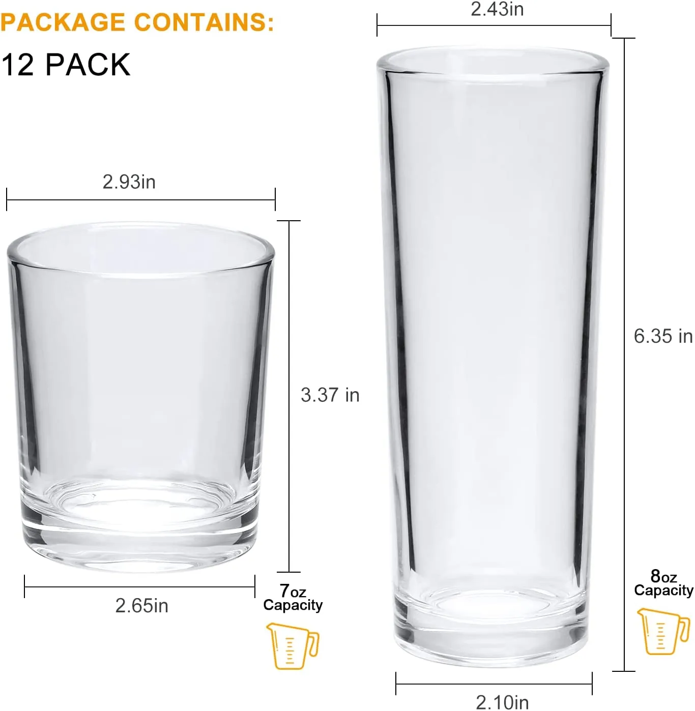 Water Drinking Glass Cups, Clear Highball Glasses and Heavy Base