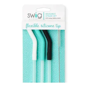 White/Aqua/Black Reusable Straw Set Mega Mugs