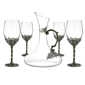 Wine Glasses Set of 5, Crystal Wine Glasses Set 4 Wine Glasses  Decanter with Enamels